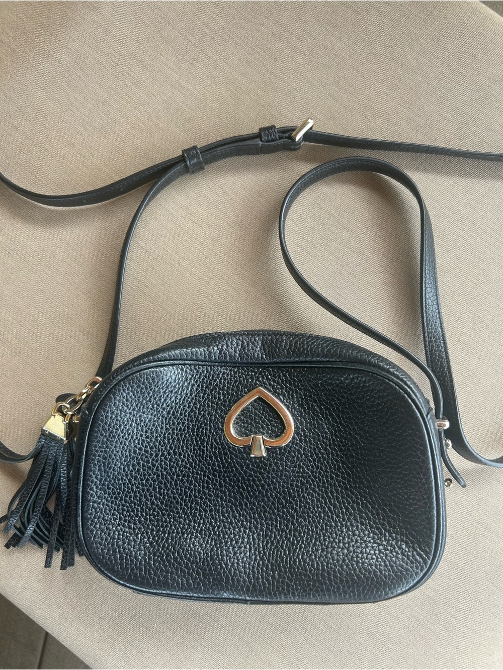 kate spade Black Pebbled Leather Crossbody with Gold Spade Accent